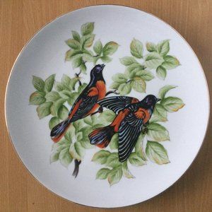 Hand-painted made in Japan porcelain decorative wall plate 10.5" birds on a tree